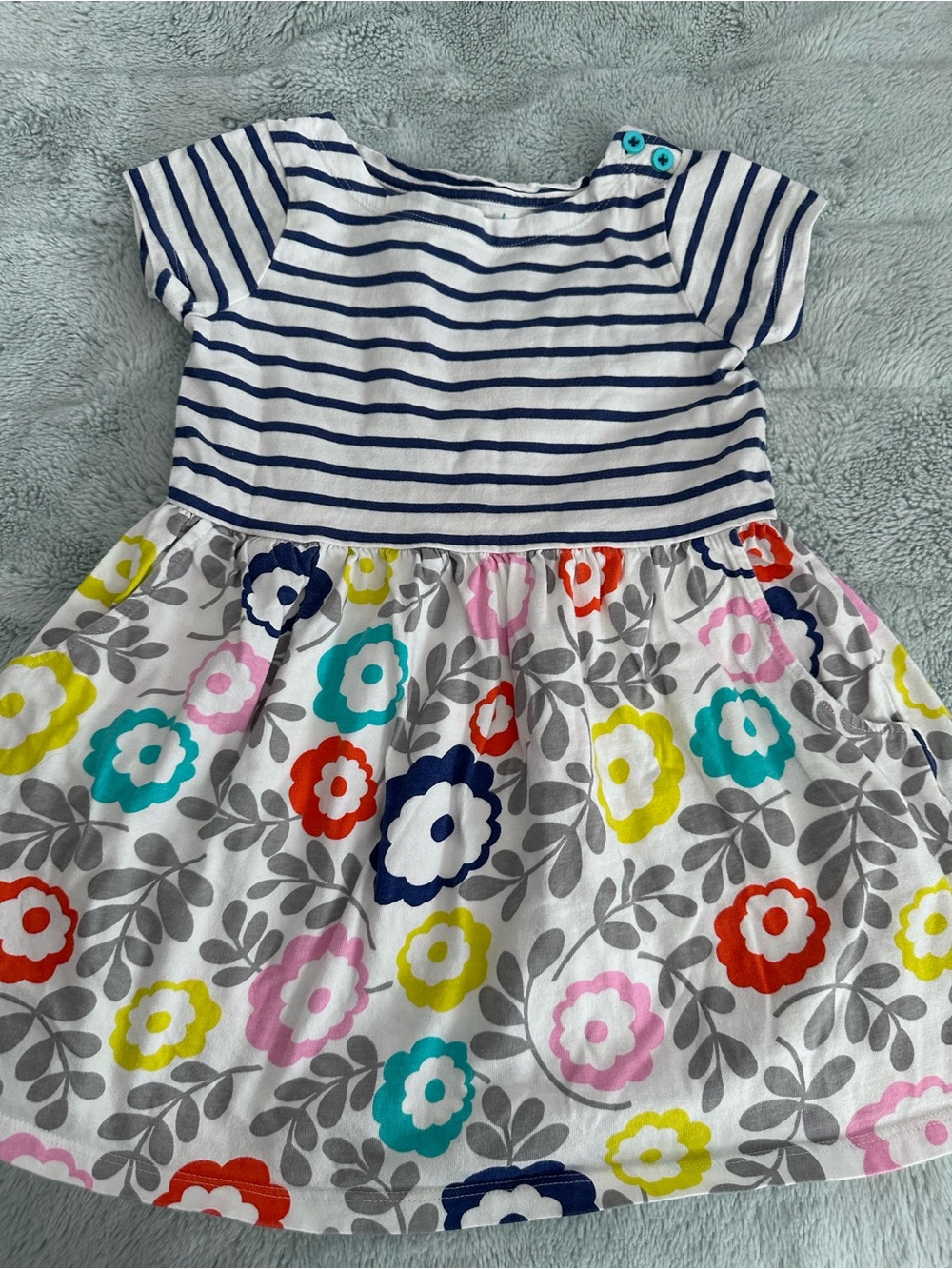 Mini Boden Navy Stripe Top Dress with Bright Floral Skirt